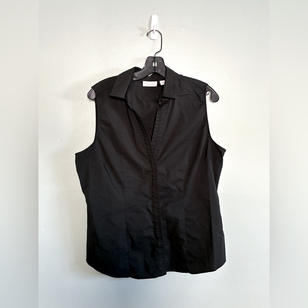 INC Sleeveless Black Business Ruffle Pleated Women's Layer Tank Top Button Front